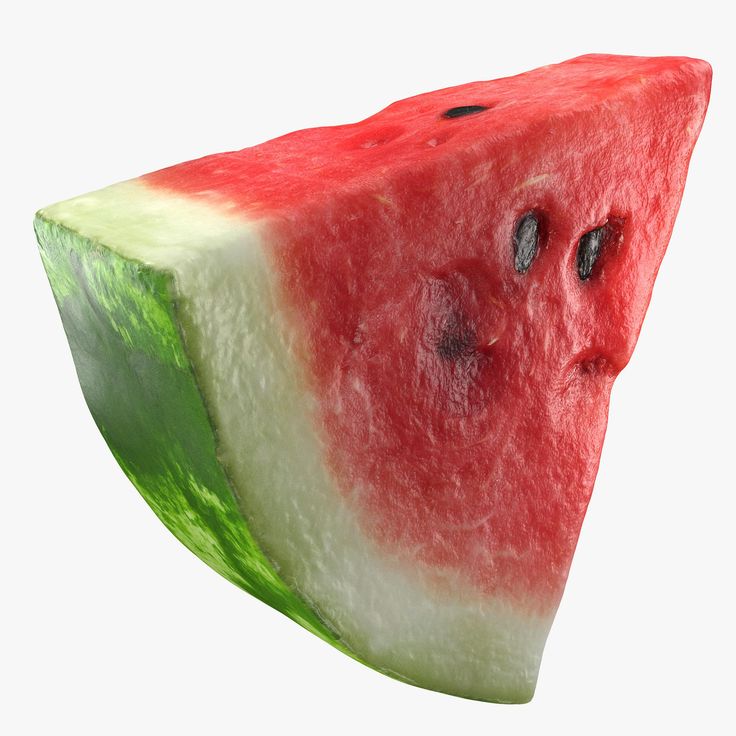 a slice of watermelon is shown on a white background with the word, 3d