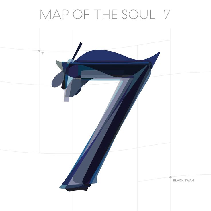 the number seven is made up of blue and gray shapes with text that reads, map of the soul 7