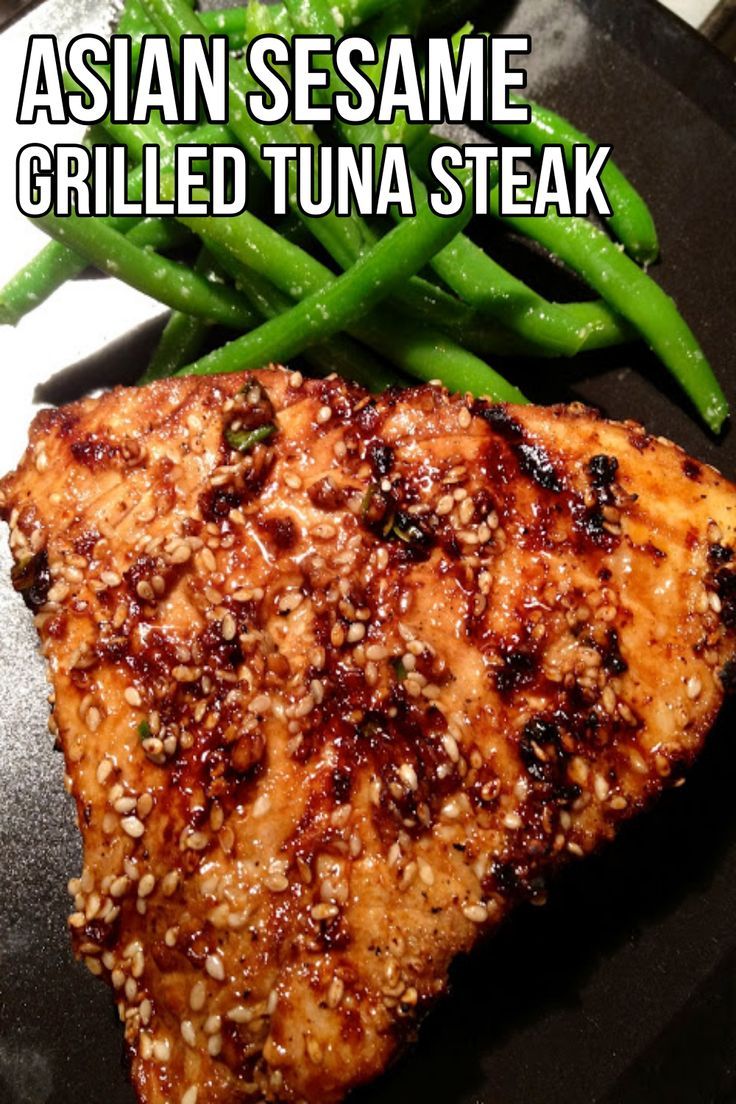 Asian Sesame Grilled Tuna Steak, steak recipes, main dish recipes, main course recipes Fresh Tuna Steak Recipes, Ahi Recipes, Tuna Steak Dinner, Cooking Ahi Tuna, Grilled Tuna Steaks Recipes, Grilled Tuna Steak, Seared Tuna Recipe, Fresh Tuna Recipes, Marinated Tuna Steak