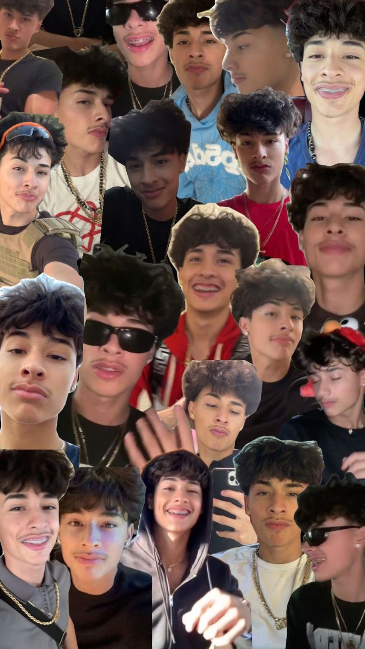 a collage of young men with sunglasses and one holding his hand up to the camera