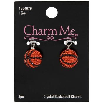 Details: 	 Dimensions: 0.46" x 0.46" 	 Material: Metal & Crystal 	 Color: Orange & Black 	 Metal Color: Silver 	 Age Grade: 16+ 	 Quantity: 2 Ornament bracelets and necklaces with these Basketball Rhinestone Charms. These charms have a round shape and are encrusted with rhinestones in a classic basketball pattern. Use them to add unique character and shine to a variety of accessories. Personalize your outfits down to the smallest accent with these creative charms. Crystal Jewelry With Bling And Round Beads, Adjustable Rhinestone Jewelry Gift, Crystal Jewelry With Bling, Crystal Jewelry With Bling Round Pendant, Adjustable Round Bling Jewelry, Crystal Jewelry With Rhinestones In Round Shape, Crystal Jewelry With Rhinestones, Red Round Crystal Jewelry, Adjustable Crystal Jewelry With Charms