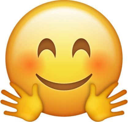 an emoticive smiley face with two hands on it's chest and eyes closed