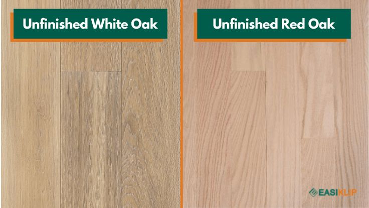 two different types of wood flooring with the words unfinished white oak and unfinished red oak