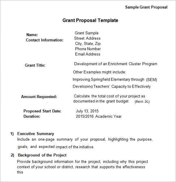 a sample grant letter is shown in this format, and it contains information about the project