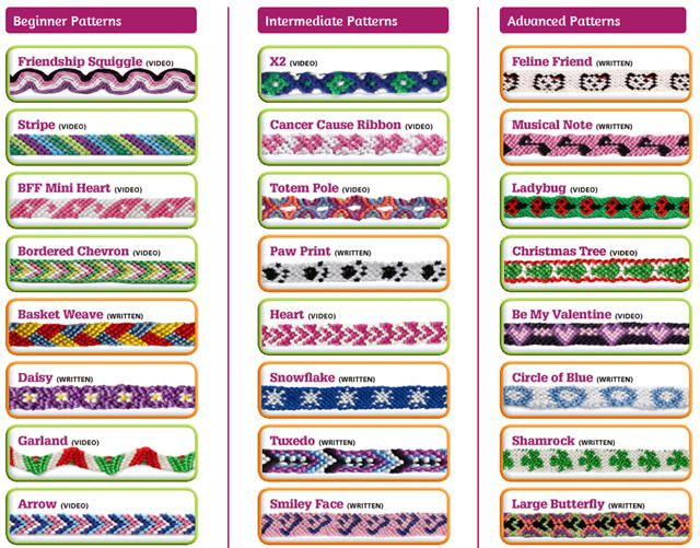 two rows of bracelets with different colors and patterns on each side, one in the middle