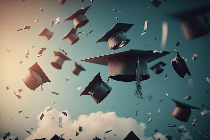 graduation caps are flying in the air