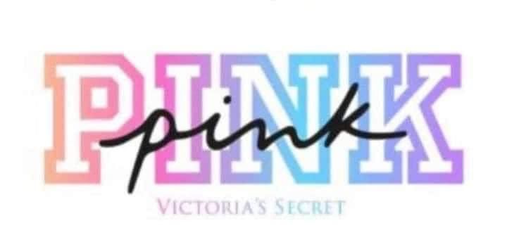 the pink victoria's secret logo is shown in black and white, with rainbow letters