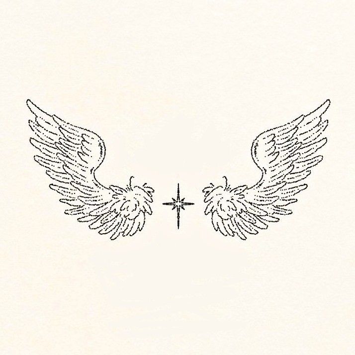 an image of two wings with a cross in the middle on a white paper background