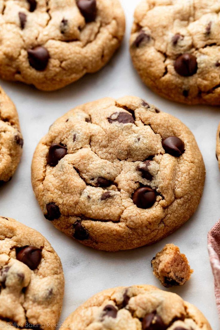 chocolate chip cookies on a baking sheet lined with parchment paper