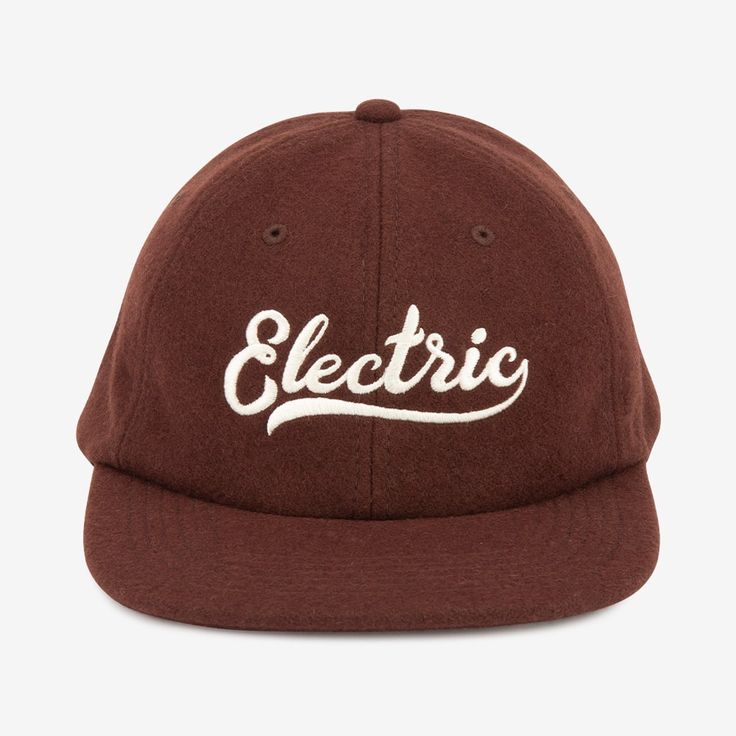 Electric script hat wool mens and womens snapback cap brown Brown Baseball Cap With Embroidered Logo, Brown Snapback Cap With Embroidered Logo, Brown Snapback Hat With Embroidered Logo And Flat Bill, Brown Flat Brim Hat With Embroidered Logo, Vintage Brown Baseball Cap With Embroidered Logo, Brown Snapback Hat With Embroidered Logo And Flat Brim, Brown Flat Brim Snapback Hat With Embroidered Logo, Winter Brown Flat Bill Baseball Cap, Casual Wool Hat With Embroidered Logo