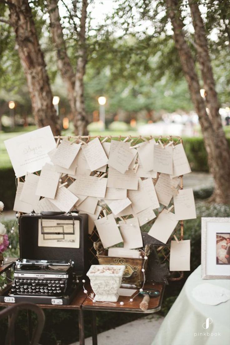 an old typewriter sitting on top of a table next to a bunch of post it notes