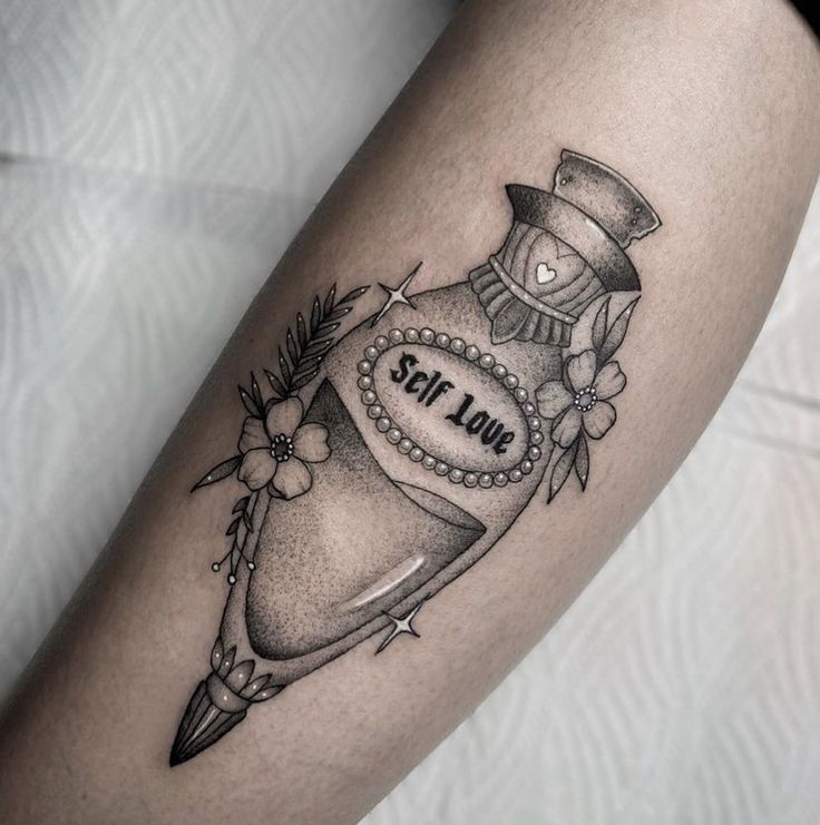 Love Poison Tattoo, Aqua Tofana Bottle Tattoo, Poison Tattoo Bottle, Self Love Potion Tattoo, Jar Tattoo Design, Poison Bottle Tattoo, Aqua Tofana Tattoo, Love Potion Tattoo, Potion Bottles Drawing