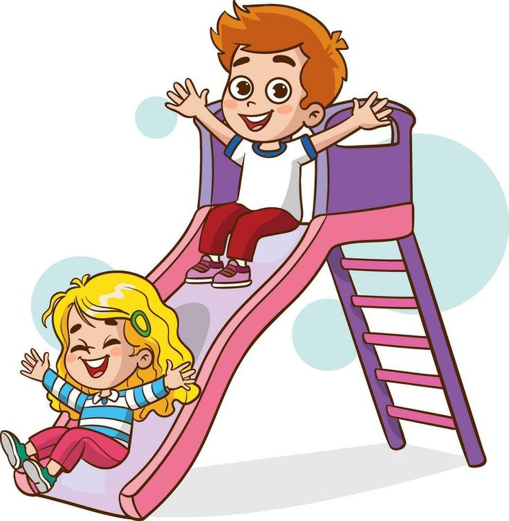 a boy and girl playing on a slide