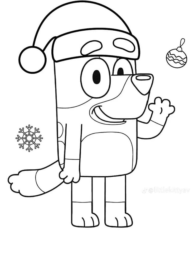 a cartoon dog wearing a santa hat and holding his hand out in front of him