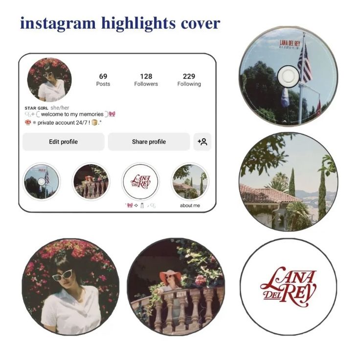 the instagram highlights cover is shown with several different pictures and text on it, including an image of a woman's face