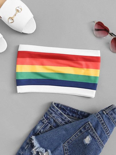 Striped Tube Top, Crop Tops Online, Summer Crop Tops, Crop Top Outfits, Teenager Outfits, Striped Crop Top, Cute Summer Outfits, Ladies Dress Design, A Rainbow