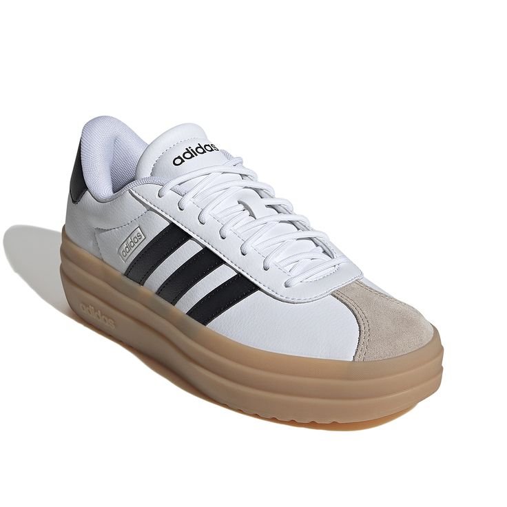 adidas-VL Court Bold Platform Sneaker - Women's Take your style and comfort to a new level with the adidas VL Court Bold sneaker. Combining skateboarding style with streetwear looks, this low-cut sneaker comes with a leather upper for a contemporary touch, side signature stripes for an iconic look, and sturdy rubber sole with multiple tread patterns for a reliable grip. Adidas Platform Sneakers, Platform Sneakers Outfit, Adidas Vl Court, Sneaker Outfits Women, Fall Sneakers, Bold Shoes, White Tennis Shoes, Baskets Adidas, Adidas Shoes Women