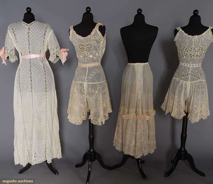 FOUR LINGERIE GARMENTS, 1900-1910 Edwardian Combinations, Under Corset, Historical Sewing, 1910s Fashion, 1900s Fashion, Historical Clothes, Dress History, Period Pieces, 20th Century Fashion