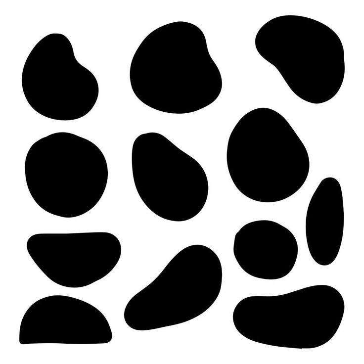 black and white silhouettes of rocks on a white background, each with different shapes