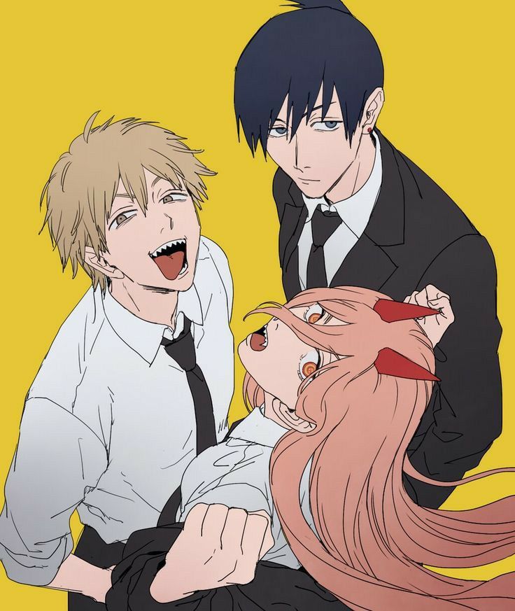 two anime characters with long hair and ties on, one is holding the other's head