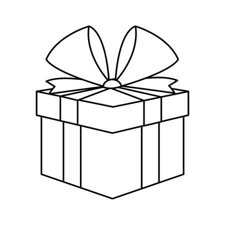 a black and white drawing of a gift box with a bow on it's top