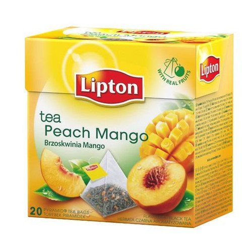 lipton tea peach mango 20 bags in a carton with the label on it