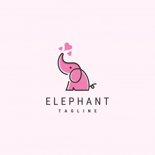 the elephant logo is pink and has hearts on its trunk, as if it were an elephant