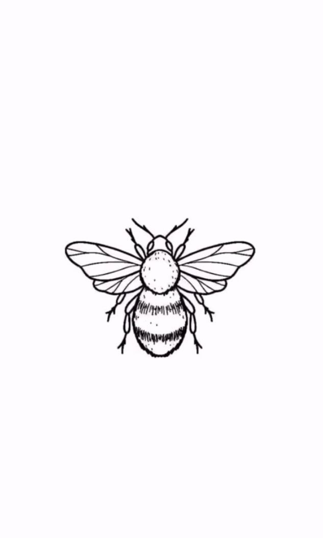 a black and white drawing of a bee