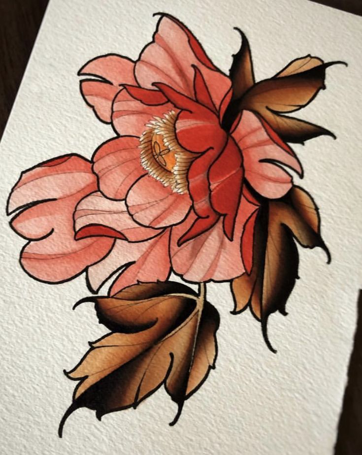 a drawing of a pink flower on white paper