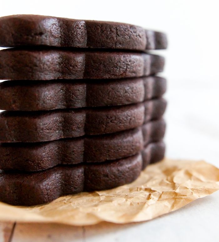 chocolate cookies stacked on top of each other