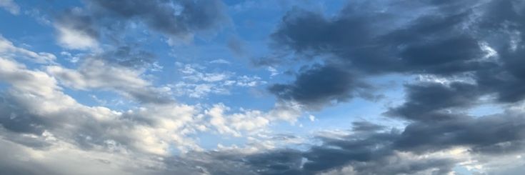 the sky is filled with clouds and blue water