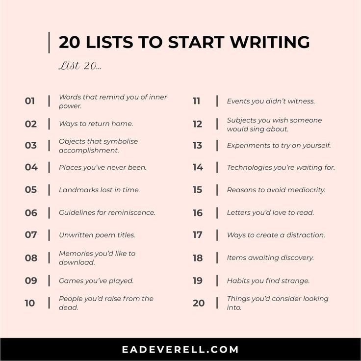 the top 20 lists to start writing