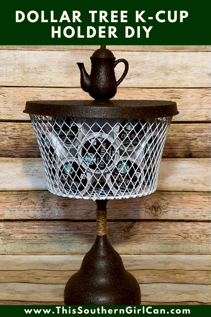 the dollar tree k - cup holder diy is made from an old wire basket