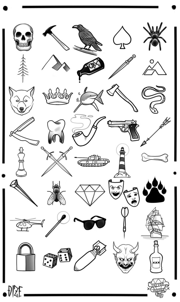 a black and white drawing of various items