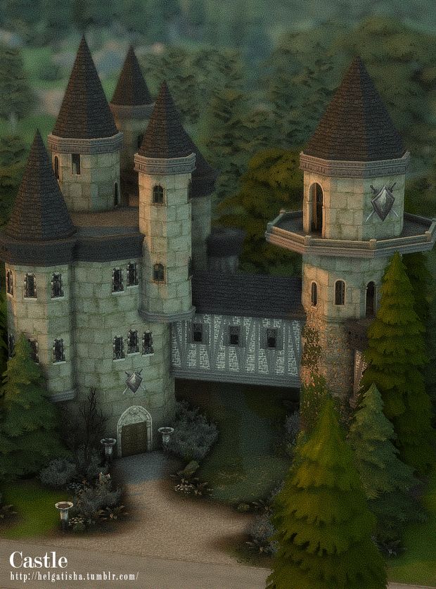 an artist's rendering of a castle in the woods