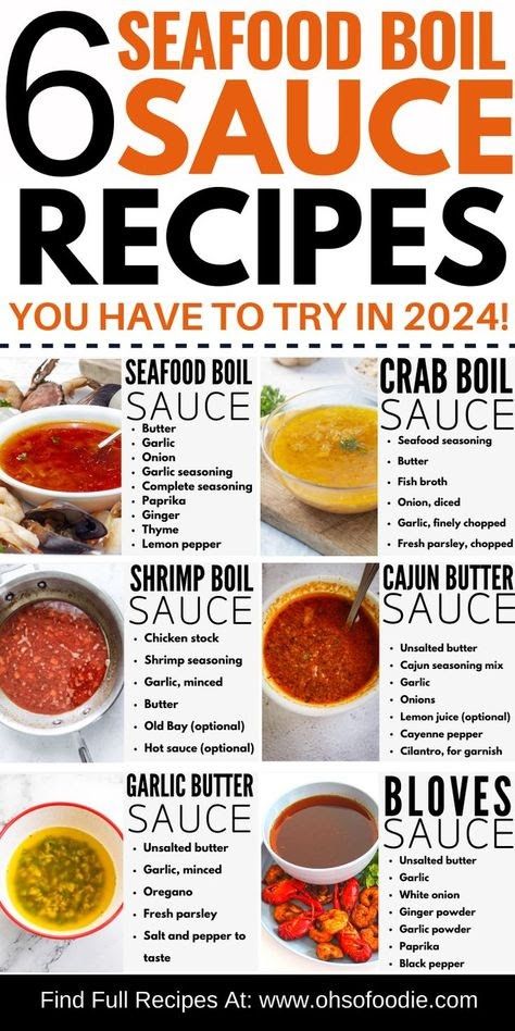 an advertisement for seafood boil and sauce recipes