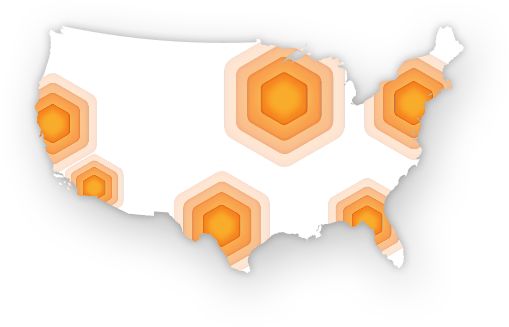 a map of the united states with orange hexagons on it's sides