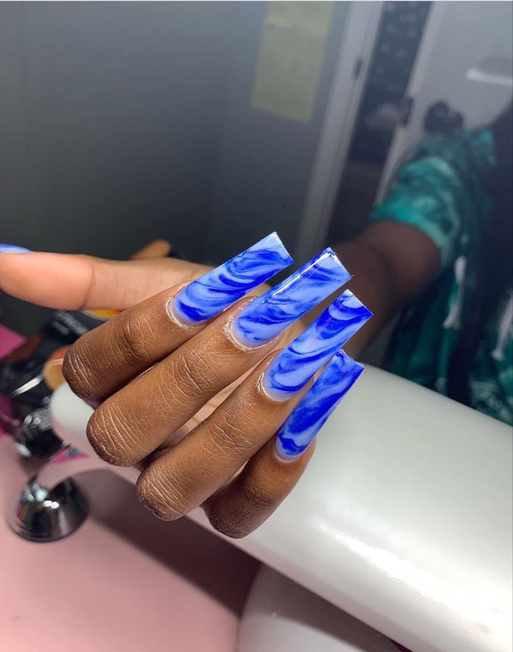 Royal Blue Long Nails, Blue Long Nails, Blue Nail Design, White Tip Nails, Blue Acrylic Nails, Cute Acrylic Nail Designs, Long Acrylic Nails Coffin, Exotic Nails, Blue Nail Designs