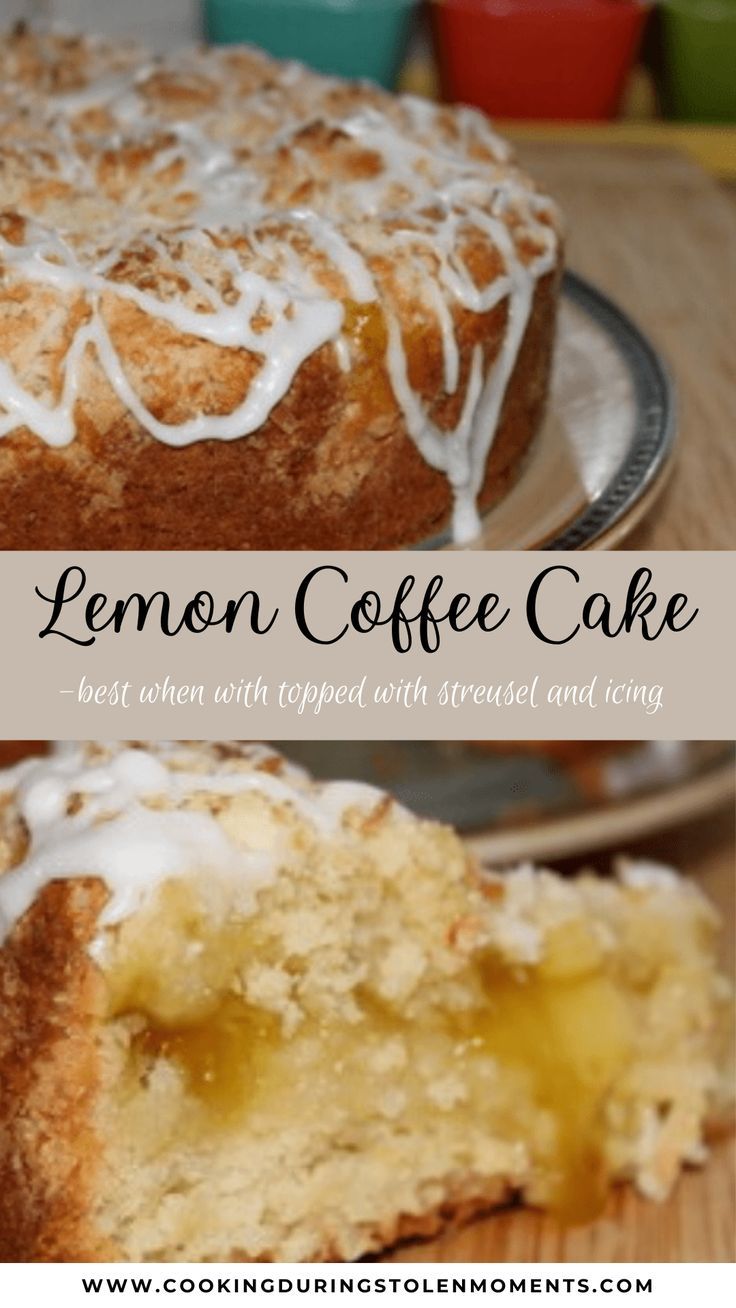 a lemon coffee cake with frosting on top