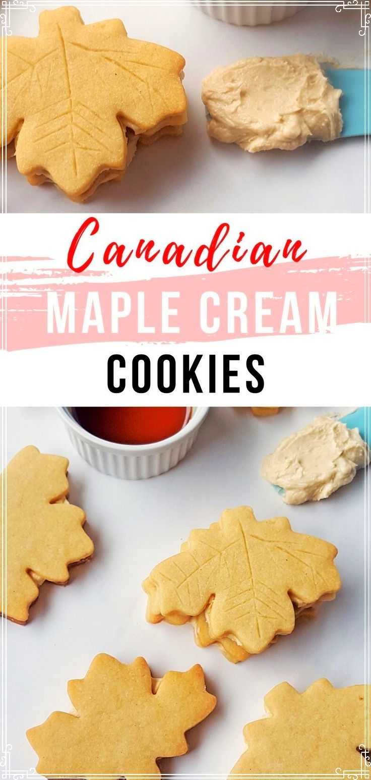 canadian maple cream cookies on a white surface with the title in red text above it