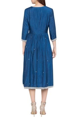 Shop for Soup by Sougat Paul Blue Malaysian Silk Embroidered Midi Dress for Women Online at Aza Fashions Sougat Paul, Royal Blue Midi Dress, Midi Dress For Women, Midi Dress Blue, Embroidered Midi Dress, Embroidered Neckline, Thread Embroidery, Blue Midi Dress, Embroidered Silk