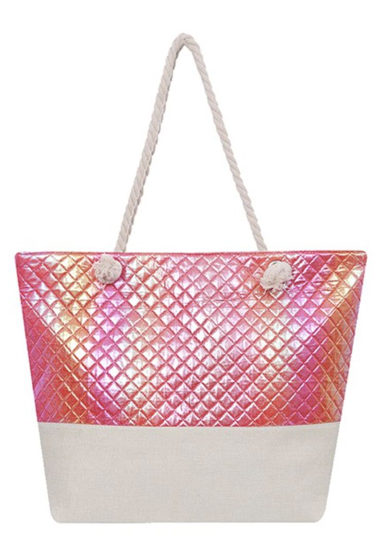 This shiny, pink embossed beach bag is a super fun and colorful bag to bring to the beach or pool! Large Capacity Pink Shoulder Beach Bag, Trendy Pink Shoulder Bag For Beach Season, Pink Rectangular Beach Bag For Beach Season, Pink Shoulder Beach Bag, Large Capacity Pink Beach Shoulder Bag, Pink Crochet Shoulder Bag For Beach, Pink Shoulder Beach Bag For Summer, Pink Summer Shoulder Beach Bag, Summer Pink Shoulder Beach Bag