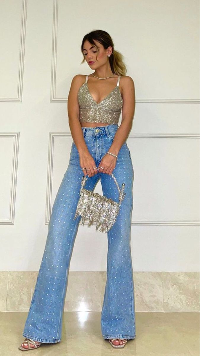 Jeans And Diamonds Party Outfits, Bling Jeans Outfit, Denim And Bling Outfits, Diamonds And Denim Party Outfits, Denim And Rhinestone Outfit, Denim Themed Party Outfit, Denim And Pearls Outfits, Denim And Diamonds Party Outfit, Diamonds Outfit