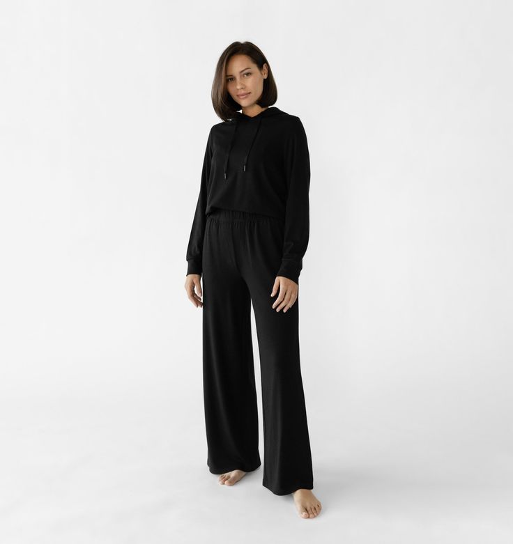 Women's Bamboo Ultra-Soft Wide Leg Pull On Pant – Cozy Earth Comfortable Solid Wide Leg Pants For Fall, Comfortable Solid Color Wide Leg Pants For Fall, Wide Leg Pants For Relaxation In Fall, Black Wide-leg Lounging Pants, Versatile Wide-leg Sweatpants For Fall, Elegant Wide-leg Sweatpants For Loungewear, Solid Wide Leg Pants For Fall Lounging, Fall Wide Leg Pants For Lounging, Fall Lounging Wide Leg Pants