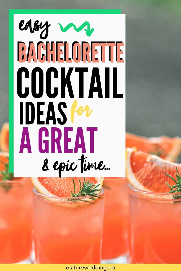 cocktails with orange slices and rosemary garnish on the rim text reads easy bachelor cocktail cocktail ideas for a great & epic time