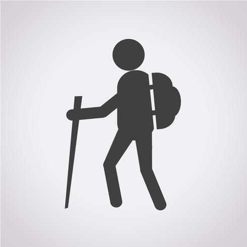 a man with a backpack and a trekking stick is shown in this black and white illustration