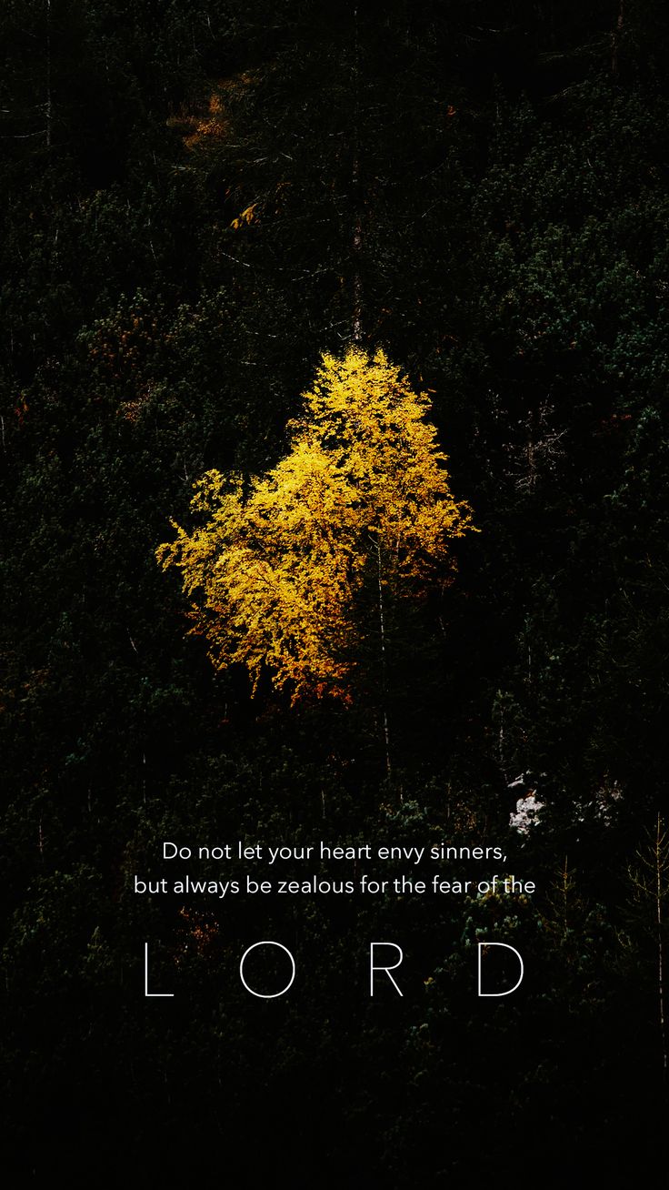 a tree with yellow leaves and the words lord written in white on it's side