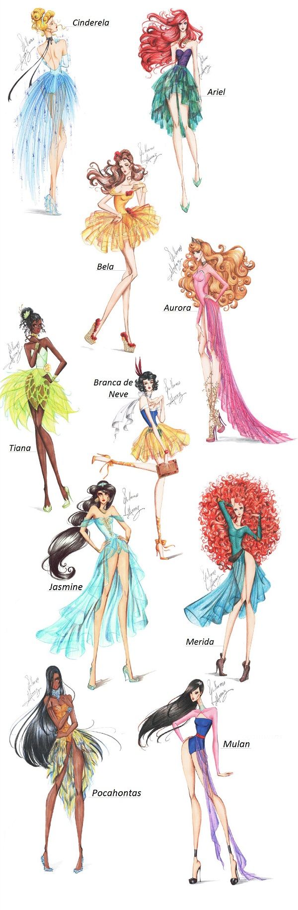 a bunch of women in different dresses and hair styles, all with their names on them