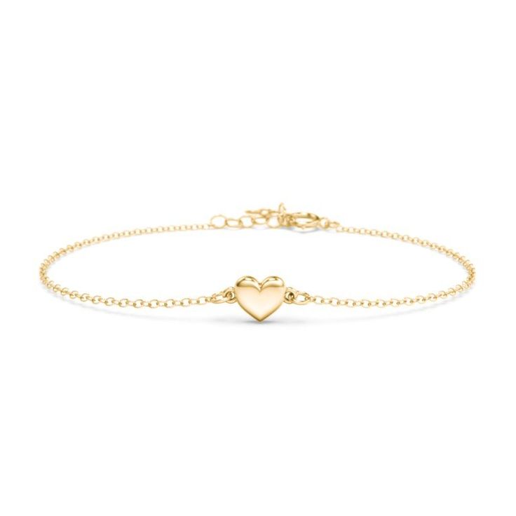 10K Yellow Gold Classic Heart Bracelet | Jewlr Heart Anklet, Mens Engagement, Moon Studs, Dainty Bracelet, Puffed Heart, Handcrafted Rings, Dainty Bracelets, Heart Bracelet, Everyday Jewelry