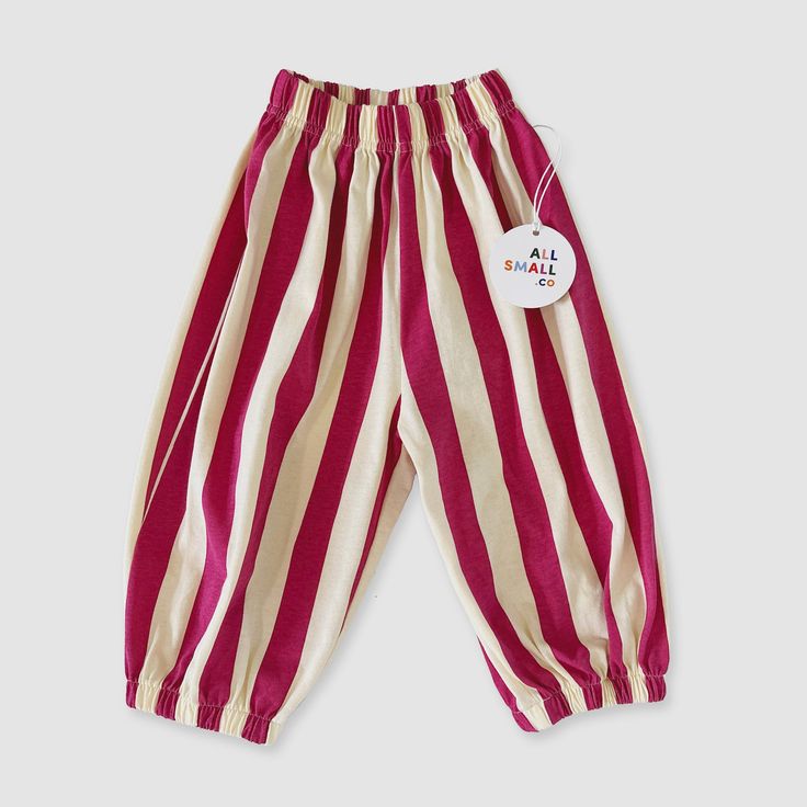 Carousel Stripe Pants | All Small Co Pink Cotton Wide-leg Sweatpants, Pink Wide-leg Cotton Sweatpants, Pink Cotton Straight Sweatpants, Trendy Cotton Bottoms With Elastic Waistband, Cotton Pants For Summer Pajama Party, Casual Cotton Pajama Party Pants, Casual Cotton Pants For Pajama Party, Casual Pants For Summer Pajama Party, Pink Cotton Wide Leg Pants With Elastic Waistband